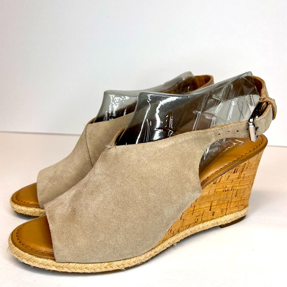 Franco Sarto Womens Julien Open Toe Suede Wedges Sz 10M Suede Taupe Worn 1X!